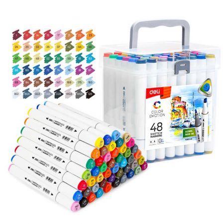 Markere 2 capete, 48 culori/set, DELI Sketch 70803