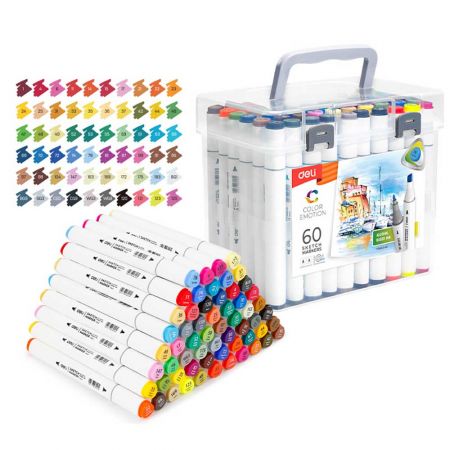 Markere 2 capete, 60 culori/set, DELI Sketch 70803