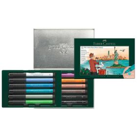 Marker cerneala cu varf pensula, FABER-CASTELL Pitt Artist Pen New York, 12 buc/set, FC267135