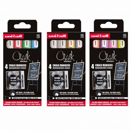 Markere creta lichida 1.8-2.5 mm, UNI Chalk PWE-5M-4P, 4 culori/