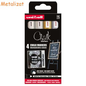 Marker creta lichida 1.8-2.5 mm, UNI Chalk PWE-5M-4P, 4 culori/set