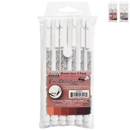 Marker cu varf tip pensula MARVY, 6 buc/set