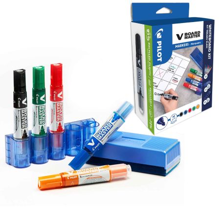 Marker whiteboard reincarcabil cu suport si burete, PILOT Vboard