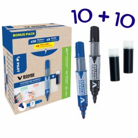 Set 10 markere whiteboard reincarcabile, varf rotund, PILOT Vboard Master M + 10 rezerve