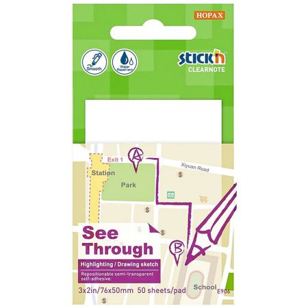 Notes autoadeziv 76x50 mm, 50 file, semitransparent, STICK'N
