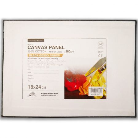 Panza pictura pe carton, bumbac 280 g, 18x24 cm, neagra, PHOENIX