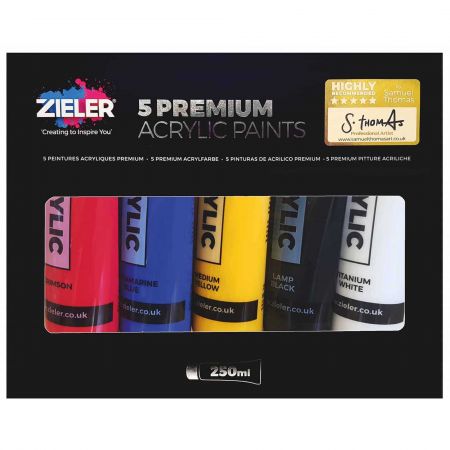 Culori acrilice, 250 ml, ZIELER Premium Acrylic Paints, 5 tuburi
