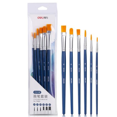 Pensule varf tesit si rotund DELI, 6 buc/set