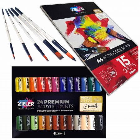 Set culori acrilice, pensule, bloc desen ZIELER Acrylic Paint