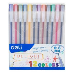 Pix cu gel 0.5 mm DELI Delight, 12 culori/set