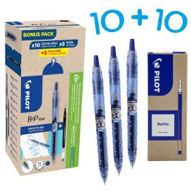 Set 10 pixuri cu gel, albastre, 0.7 mm, PILOT B2P + 10 rezerve