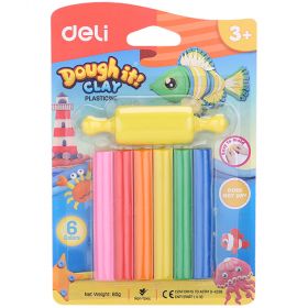 Plastilina 6 culori/set 60g cu forma modelaj, DELI Dough it
