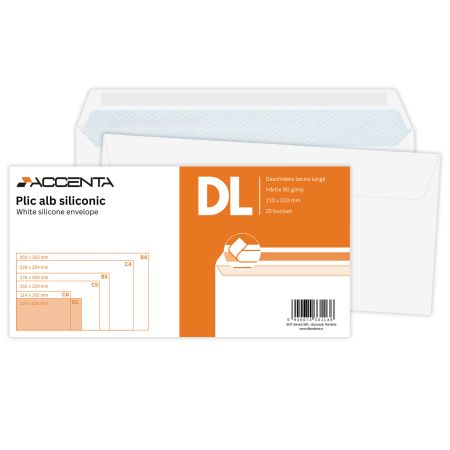 Plic DL alb siliconic, 25 buc/set, ACCENTA