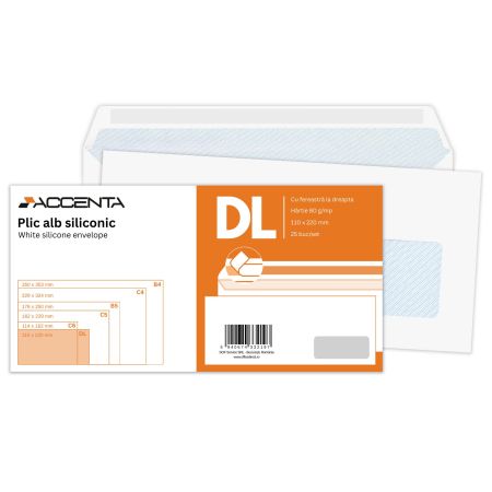 Plic DL alb siliconic fereastra dreapta, 25 buc/set, ACCENTA