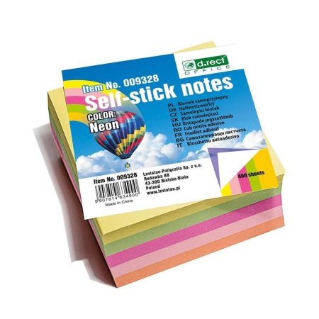 Postit autoadeziv 75x75 mm, neon D.RECT