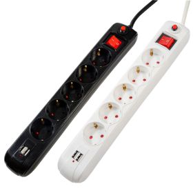 Prelungitor 5 prize, 2 porturi USB, intrerupator, 4.5 m, Schuko, SPACER