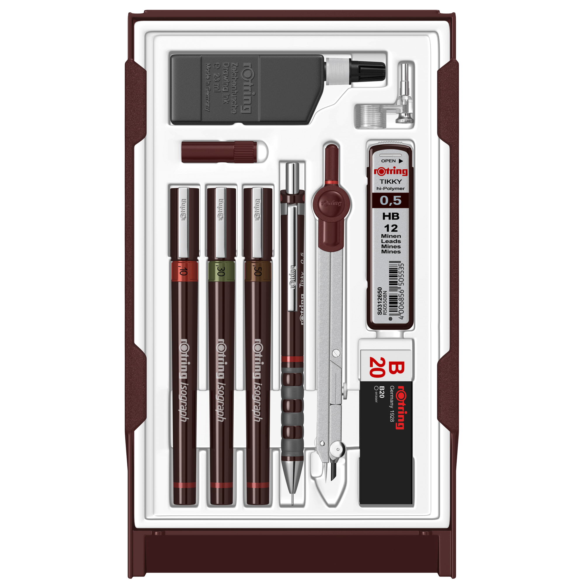 Lot ROtring Isograph – 3 Stylos Techniques 0.2/0.3/0.5mm + Porte-mine Et Boussole