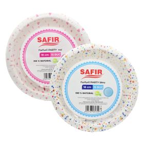 Farfurii din carton biodegradabil SAFIR Party, 18 cm, 15 buc/set