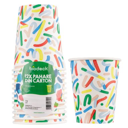 Pahare carton cafea BIODECK Artwork, 240 ml, 8 oz, 12 buc/set