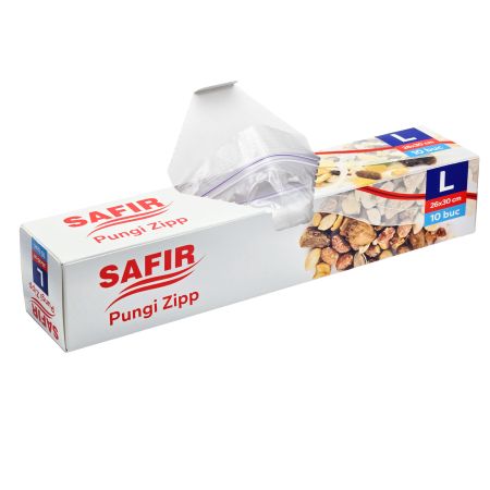 Pungi alimentare plastic cu ziplock, 260x300 mm, SAFIR L