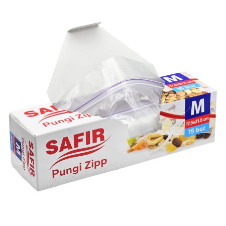 Pungi alimentare plastic cu ziplock, 175x215 mm, SAFIR M