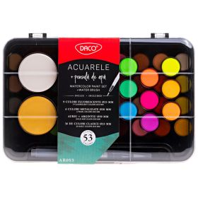 Acuarele si pensula cu rezervor, 53 culori/set, DACO