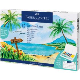 Acuarele si pensula cu rezervor, 12 culori/set, FABER-CASTELL Creative Studio Tropical, FC169714