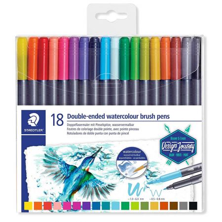 Carioci cu 2 capete STAEDTLER Watercolour, 18 culori/set 