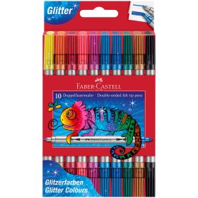 Carioci cu 2 capete si sclipici, 10 culori/set FABER-CASTELL Glitter, FC151107