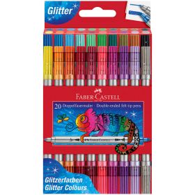 Carioci cu 2 capete si sclipici, 20 culori/set FABER-CASTELL Glitter, FC151108