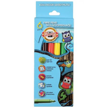 Carioci scolare KOH-I-NOOR Owls, 6 culori/set