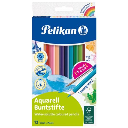 Creioane acuarela PELIKAN Aquarell, 12 culori/set