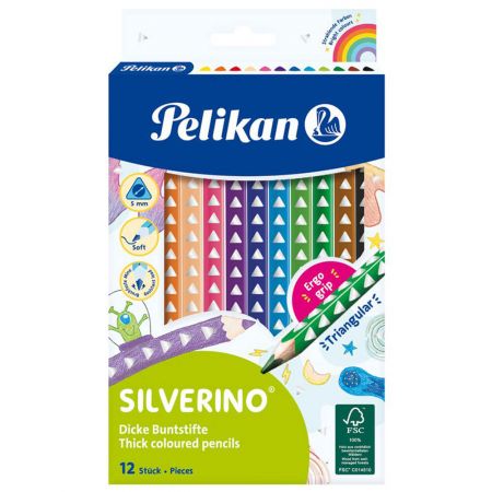 Creioane colorate PELIKAN Silverino, 12 culori/set