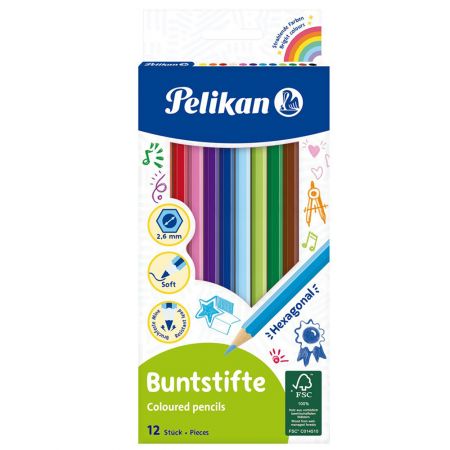 Creioane colorate cu radiera PELIKAN, 12 culori/set