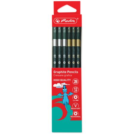 Creioane grafit 2B HERLITZ, 12 buc/set 
