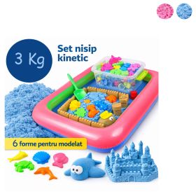 Nisip kinetic, 8 accesorii si cutie gonflabila, 3 kg