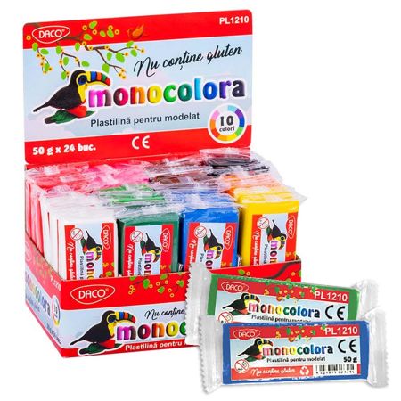 Plastilina 10 culori/set, 1200 g, DACO Monocolora 