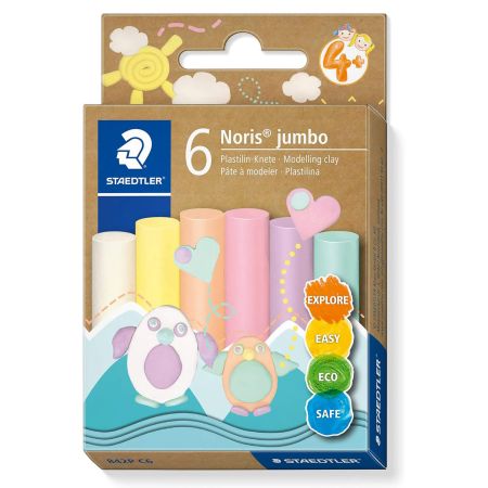 Plastilina scolara STAEDTLER Noris Jumbo Pastel, 6 culori/set