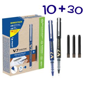Set 10 rollere cu cerneala, 0.7 mm, PILOT V7 Hi-Tecpoint + 30 rezerve