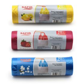Saci menajeri parfumati, cu manere, SAFIR, 60 L, 15 buc/rola