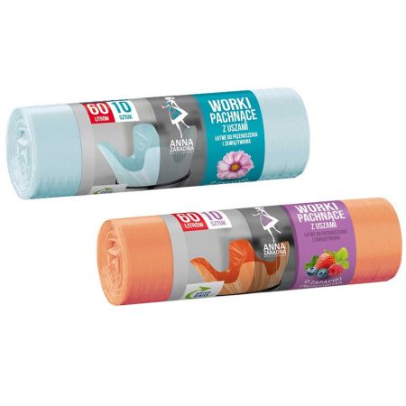 Saci menajeri parfumati, cu urechi, ANA, 60 L, 10 buc/rola