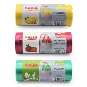 Saci menajeri parfumati, cu manere, SAFIR, 35 L, 25 buc/rola