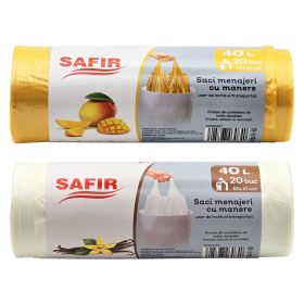 Saci menajeri parfumati, cu manere, SAFIR, 40 L, 20 buc/rola