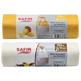 Saci menajeri parfumati, cu manere SAFIR, 70 L, 15 buc/rola