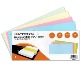 Separatoare biblioraft, 3 perforatii, 100 file, 4 culori/set, ACCENTA