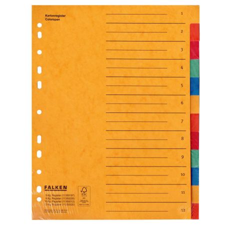 Separatoare carton color, 12 buc/set, FALKEN Colorspan 11359