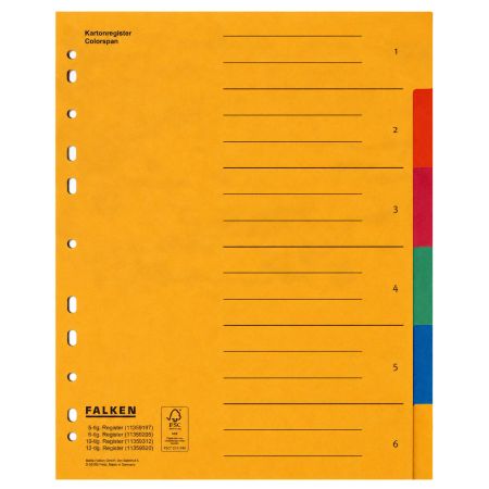 Separatoare carton color, 6 buc/set, FALKEN Colorspan 11359