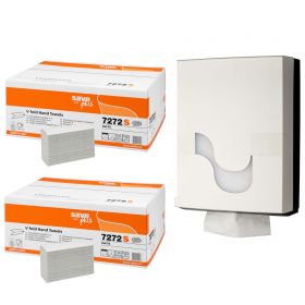 Servetele dispenser in V, 21.5x21 cm, 2 straturi, 200 buc/set, 30 seturi/bax, CELTEX Save Plus 7272S si dispenser CELTEX 92120