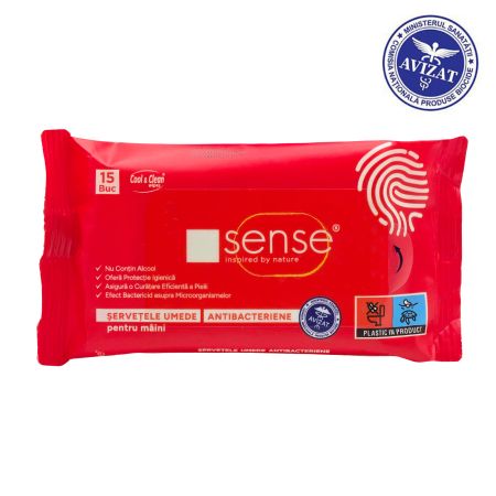 Servetele umede antibacteriene SENSE, 15 buc/pachet