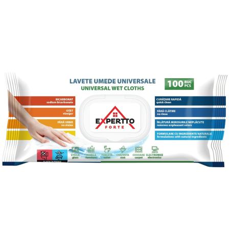 Servetele cu otet si bicarbonat EXPERTTO Forte, 100 buc/pachet